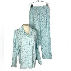 Vintage flannel pajamas 2 piece set Moonbeams brand size M minty blue green